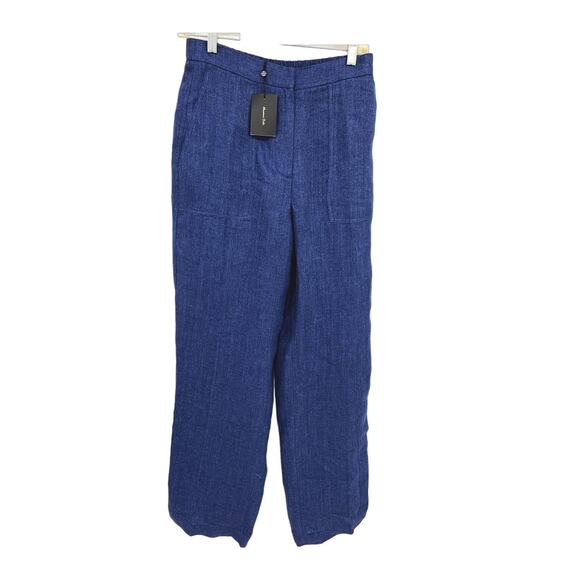 Massimo Dutti Blue 100% Linen 4 Pocket Pants Size 6 - Picture 3 of 12